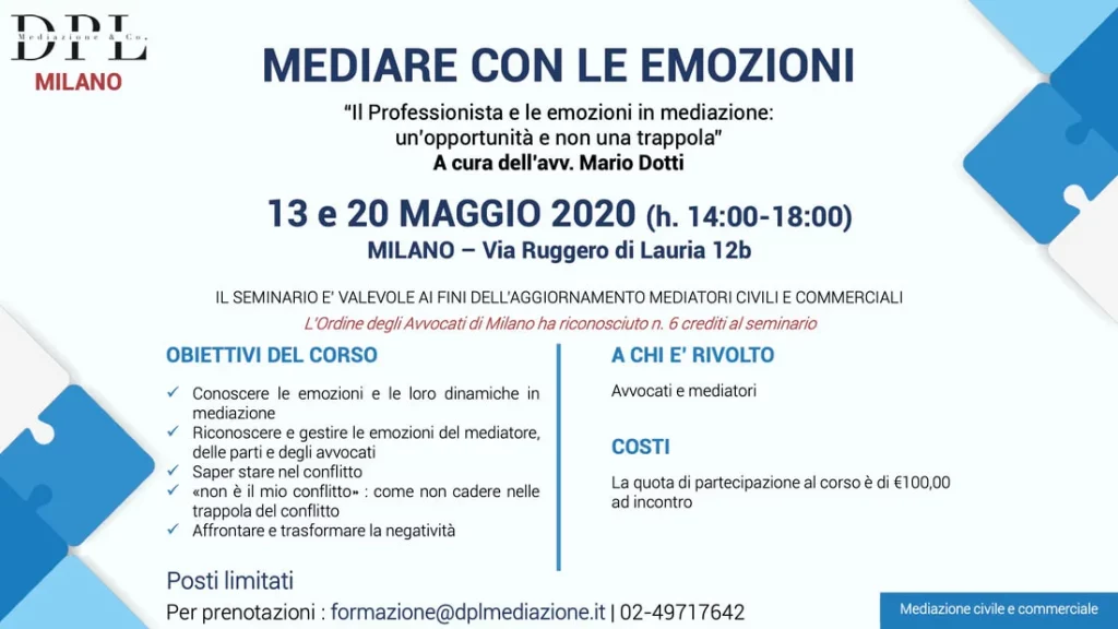 Mediating with emotions — the professional and emotions in mediation: an opportunity, not a trap — 12 and 20 May 2020