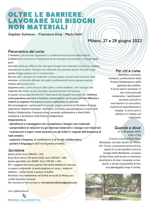 Beyond the barriers: working on non-material needs — 27 and 28 June 2022